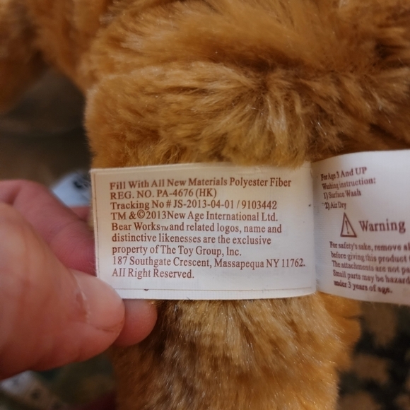 Bear Works Brown Teddy Plush Stuffed Animal Hidden Pocket in Back Cute Soft Toy - Picture 9 of 10